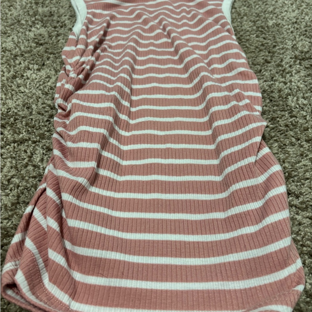 SHEIN White and Pink Ribbed Maxi Pencil Skirt